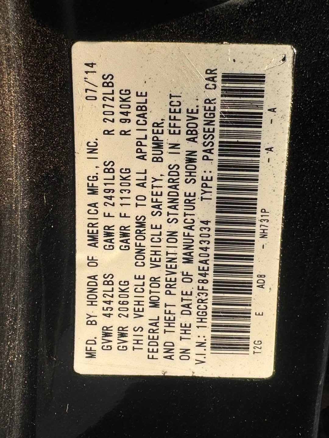 Immaculate 2014 Honda Accord: N15.5M