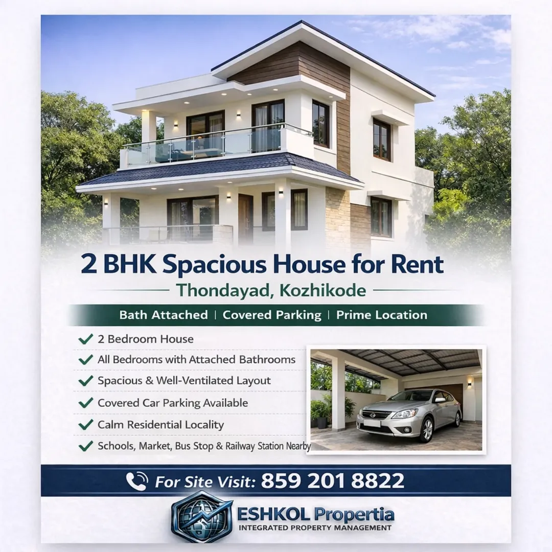 Spacious 2BHK with Parking in Peaceful Thondayad