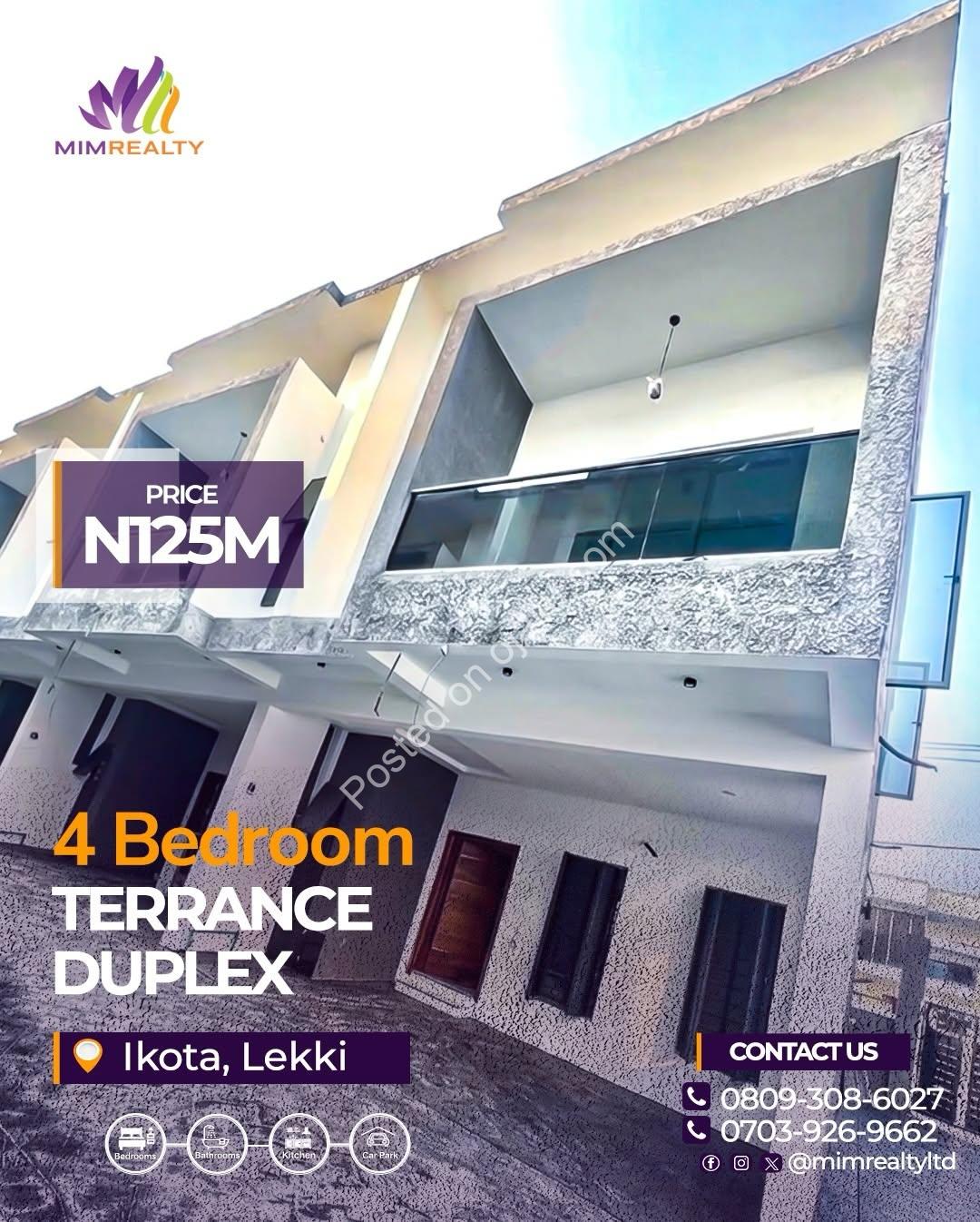 Spacious 4-Bed Duplex in Prime Ikota, Lekki