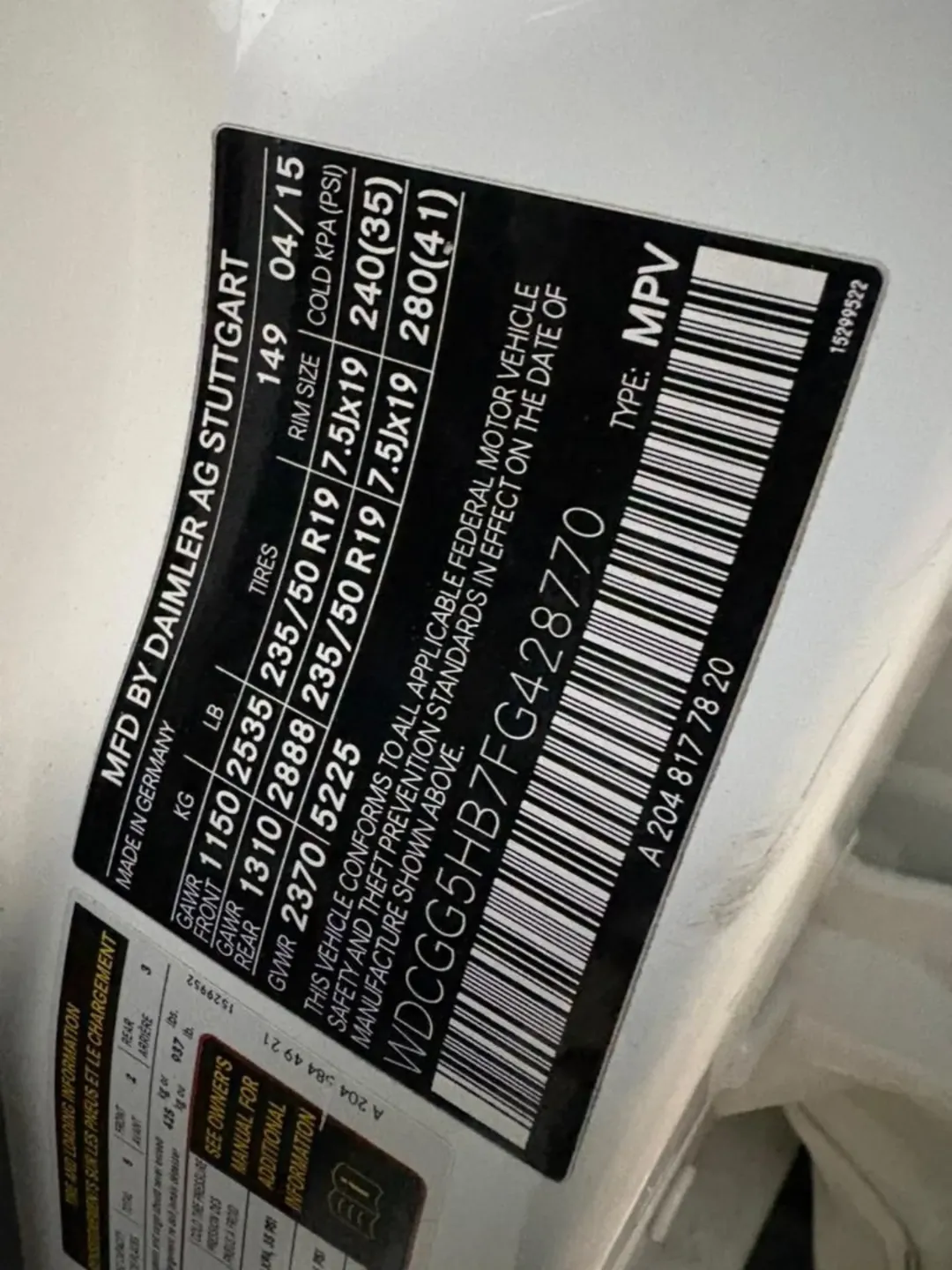 2015 Mercedes GLK: Keyless Entry, 10.8M