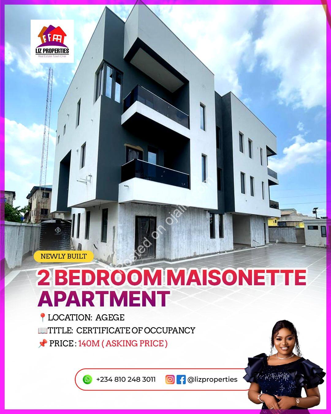 Brand New 2-Bed Maisonette: 24/7 Power & Security in Agege