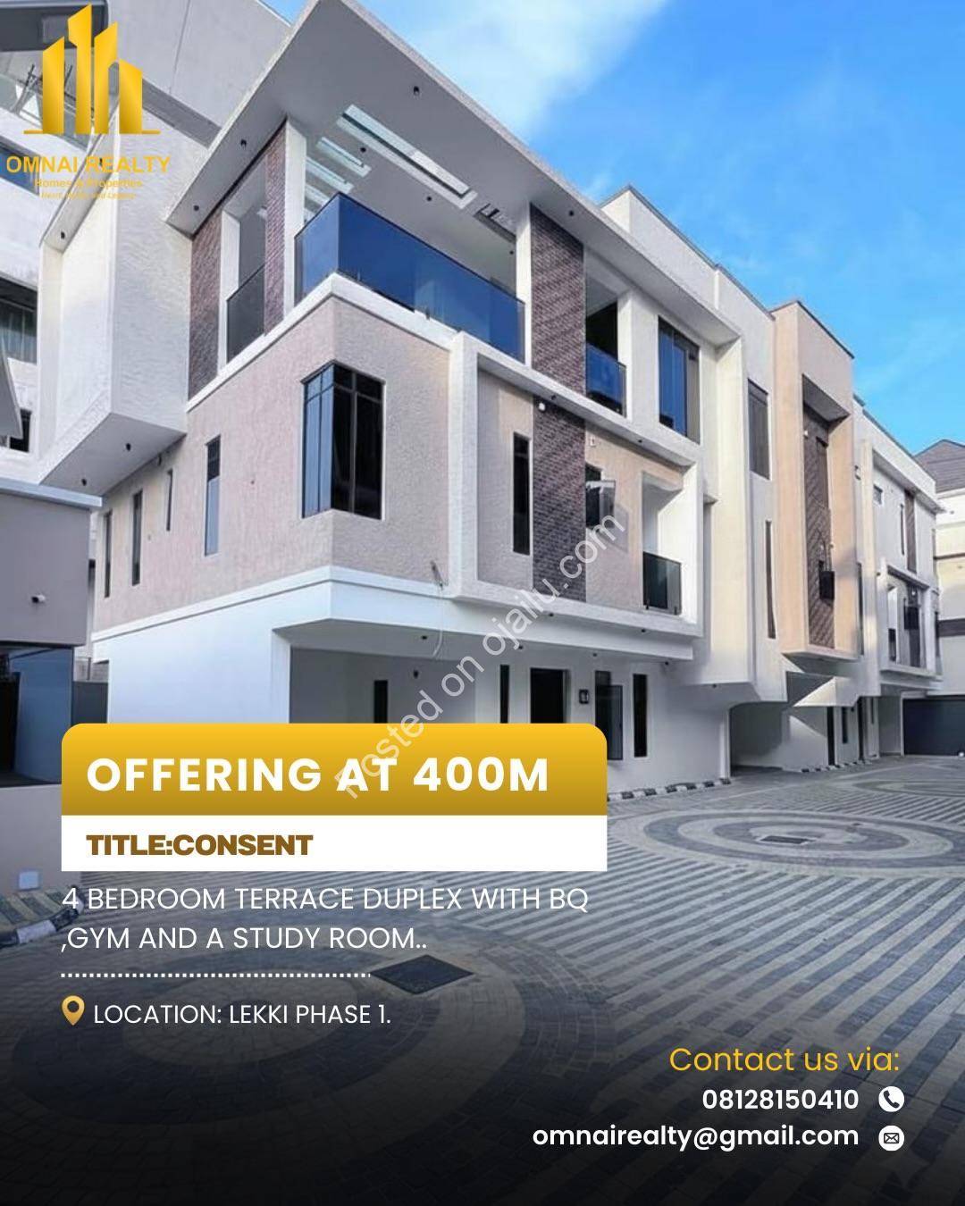 Sophisticated 4-Bed Lekki Maisonette with Gym & BQ