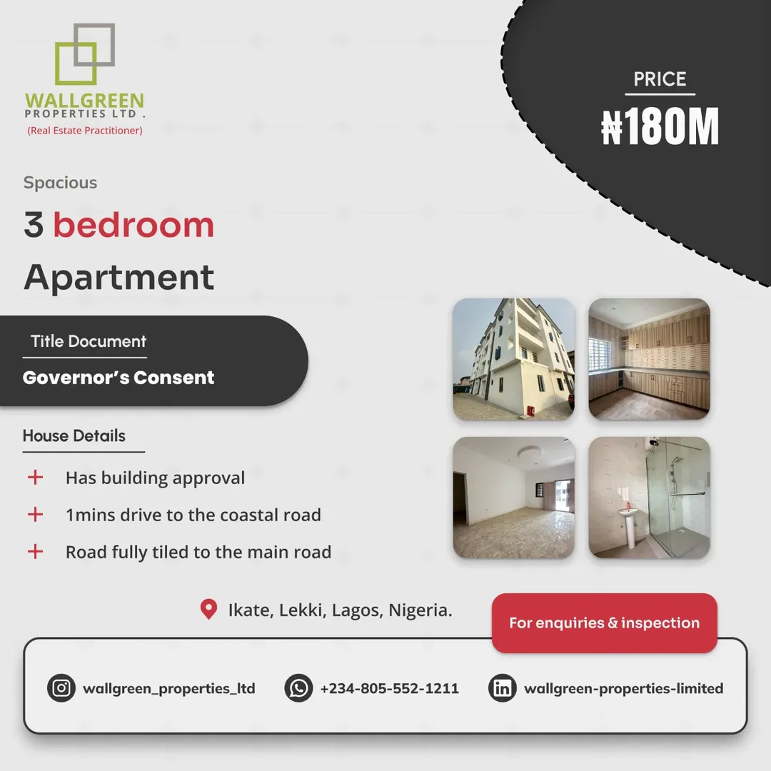 Lekki’s Finest: Coastal Road 3-Bedroom Haven