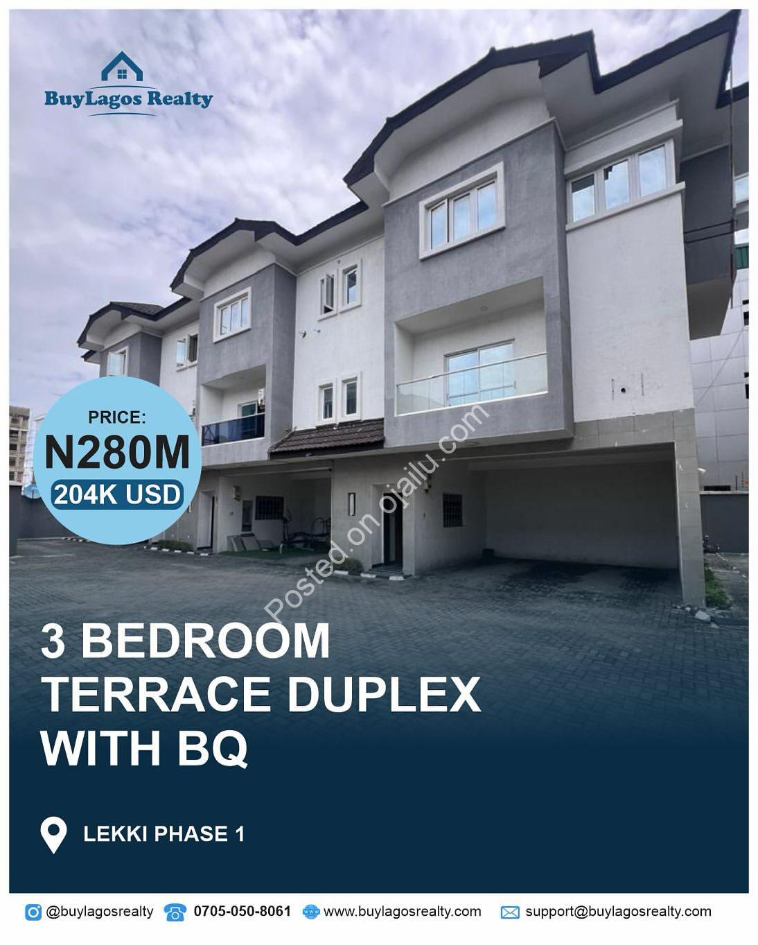 Lekki Phase 1 Gem: 3-Bed Terrace Duplex with BQ