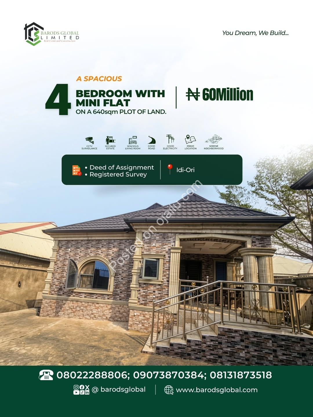 Spacious 4-Bedroom Family Haven with Mini-Flat in Idi-Ori
