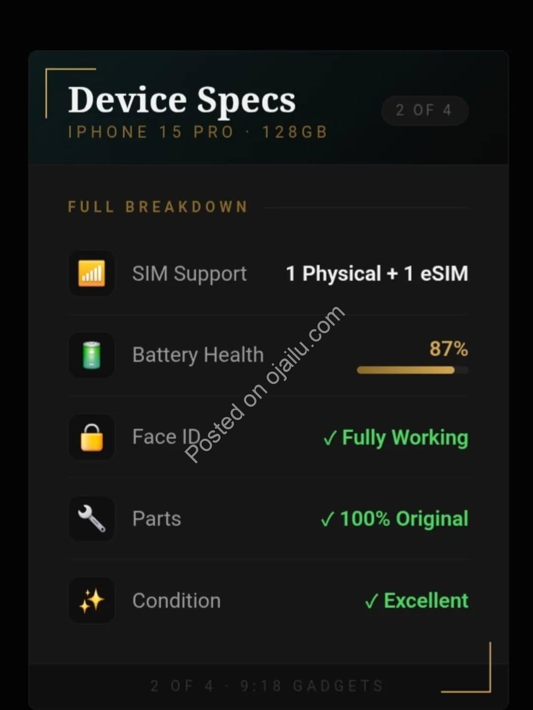 iPhone 15 Pro: Titanium Power, 87% Battery, Original Parts