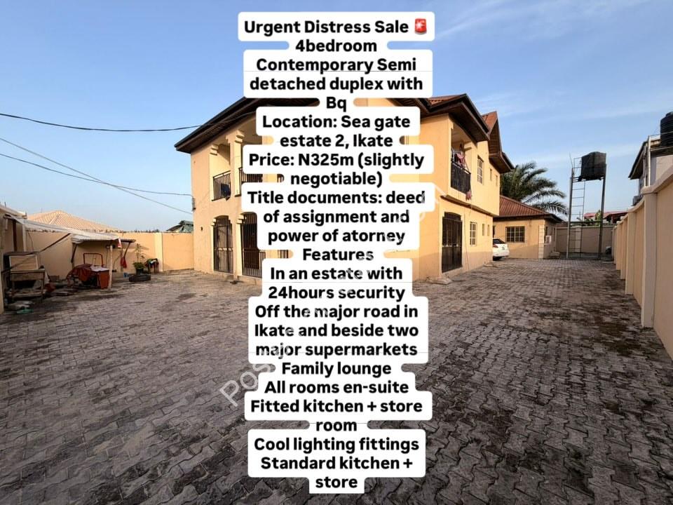 Distress Sale! 4-Bed Ikate Duplex with BQ at N325m