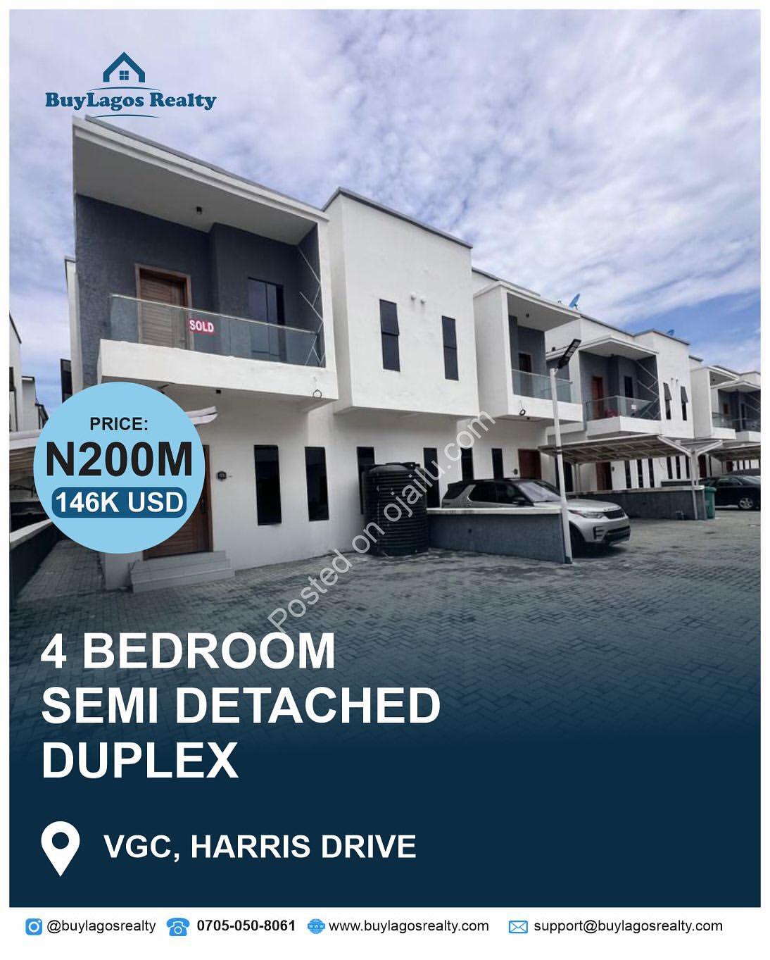 4 BEDROOM SEMI DETACHED DUPLEX