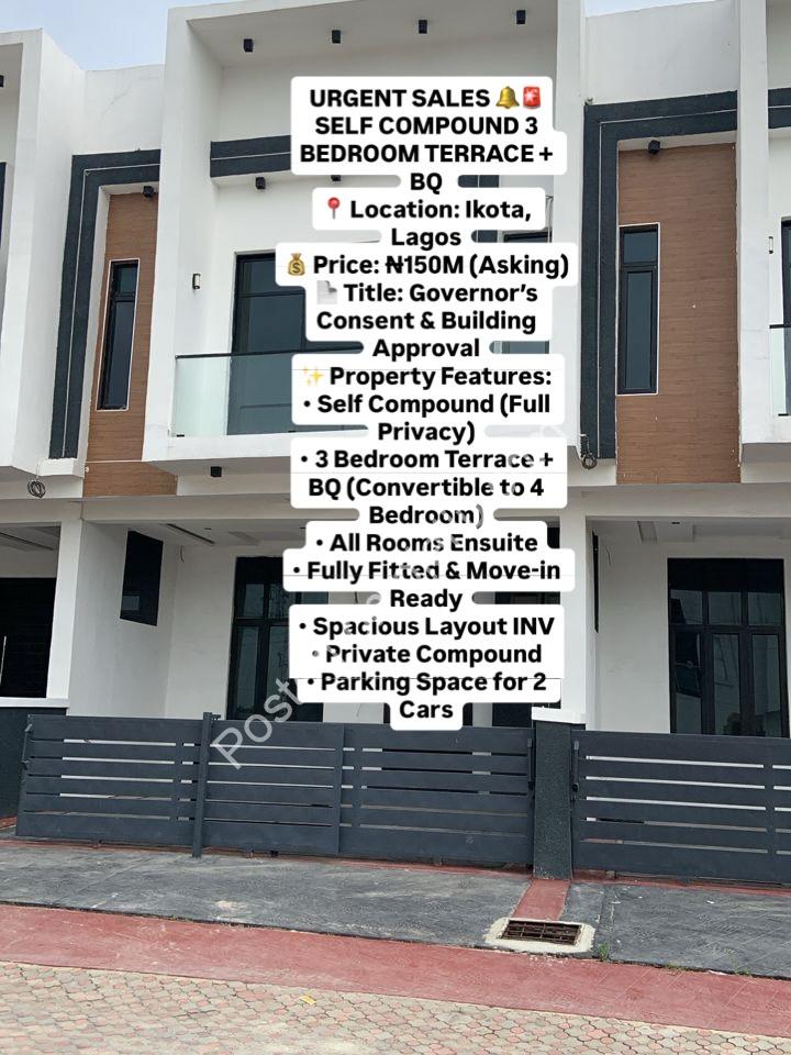 Move-In Ready: 3BR Terrace + BQ in Ikota, ₦150M