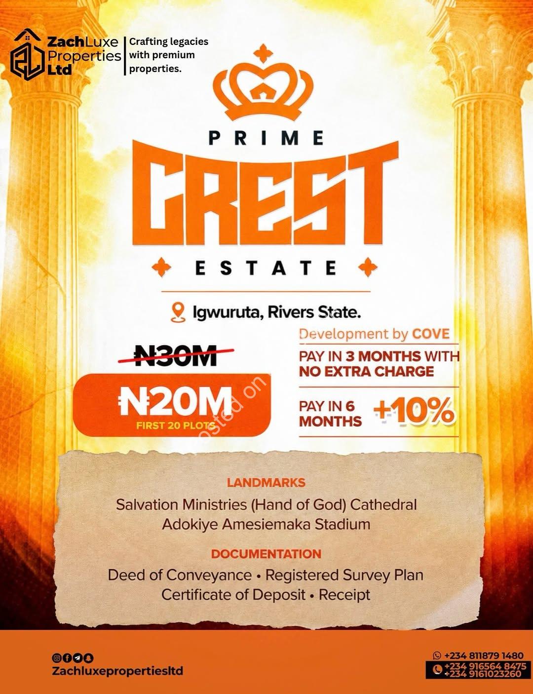 Secure Your Prime Crest Plot in Igwuruta – 3-Month Payment Plan!