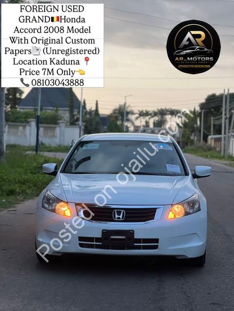 2008 Honda Accord, Low Mileage, Fully Custom Papers – ₦7M Only!   08103043888