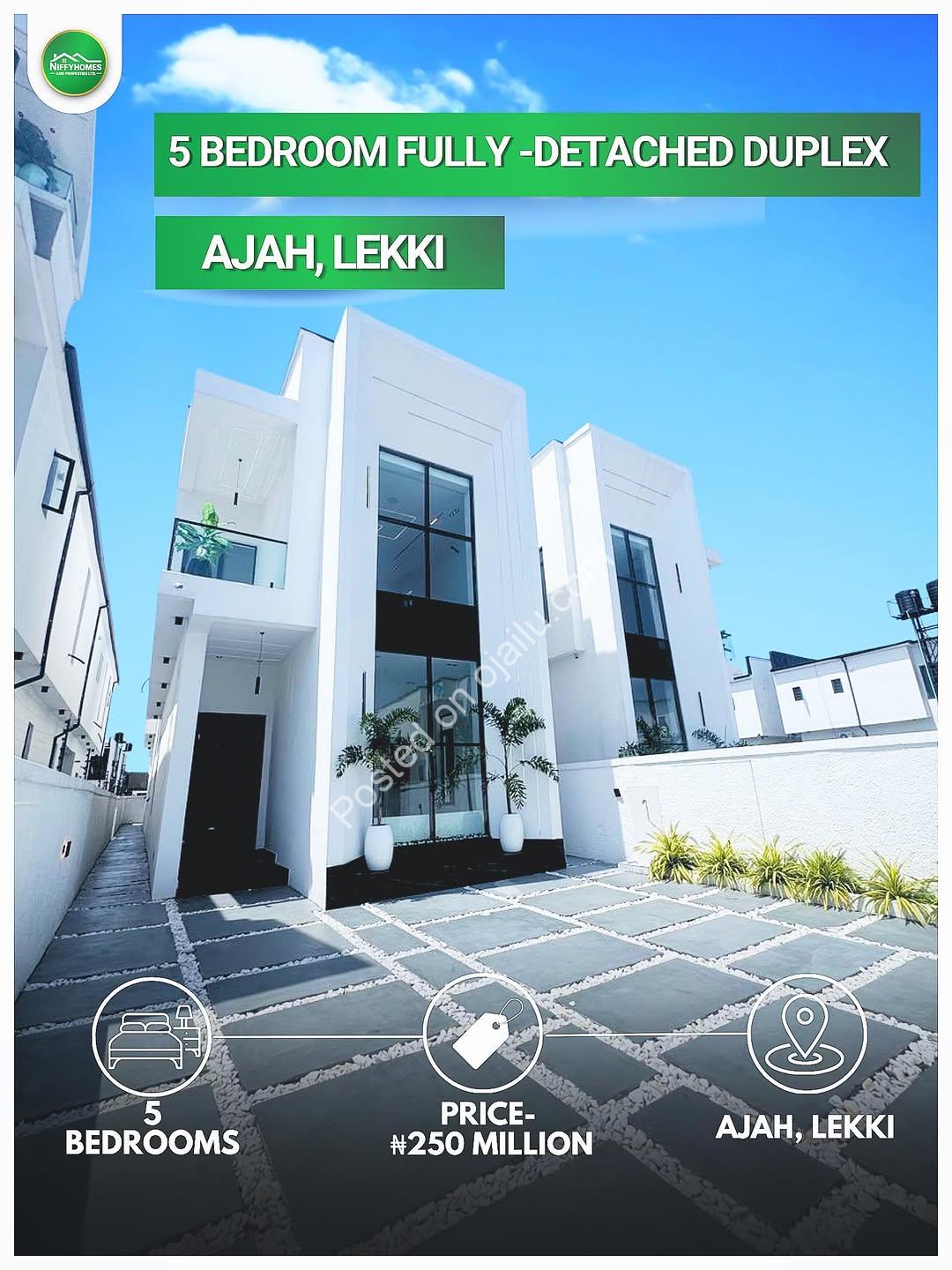 Brand New 5-Bed Detached Duplex with Pool in Ajah