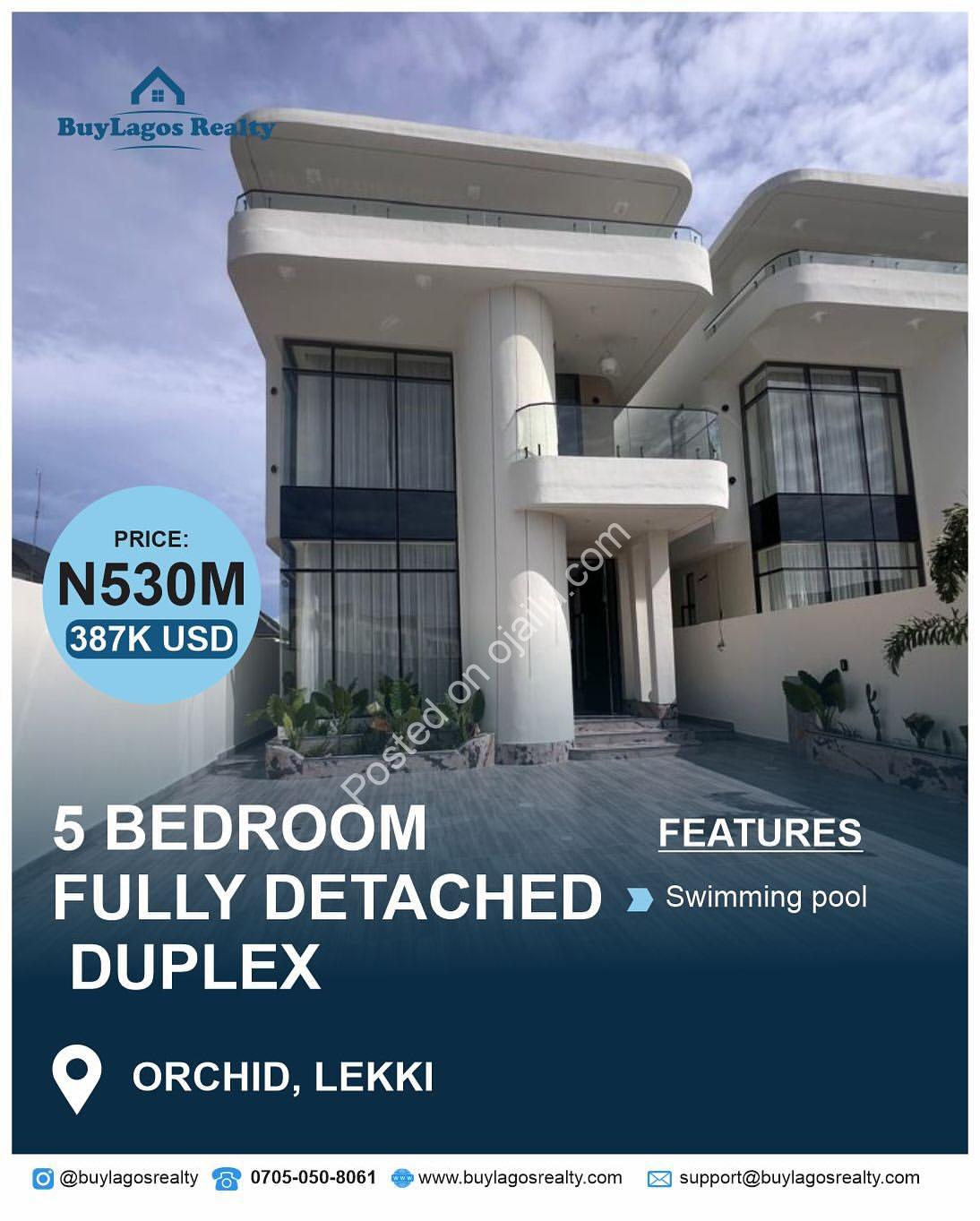 Orchid Lekki: 5-Bed Duplex with Pool, 530M