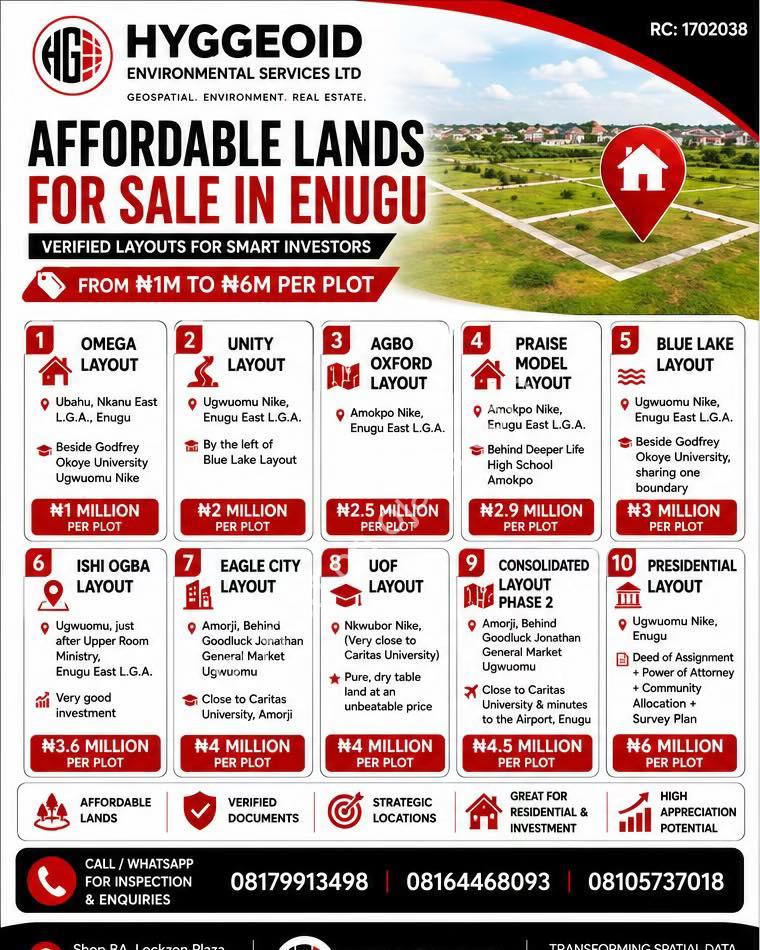 Own Land in Enugu from ₦1M!