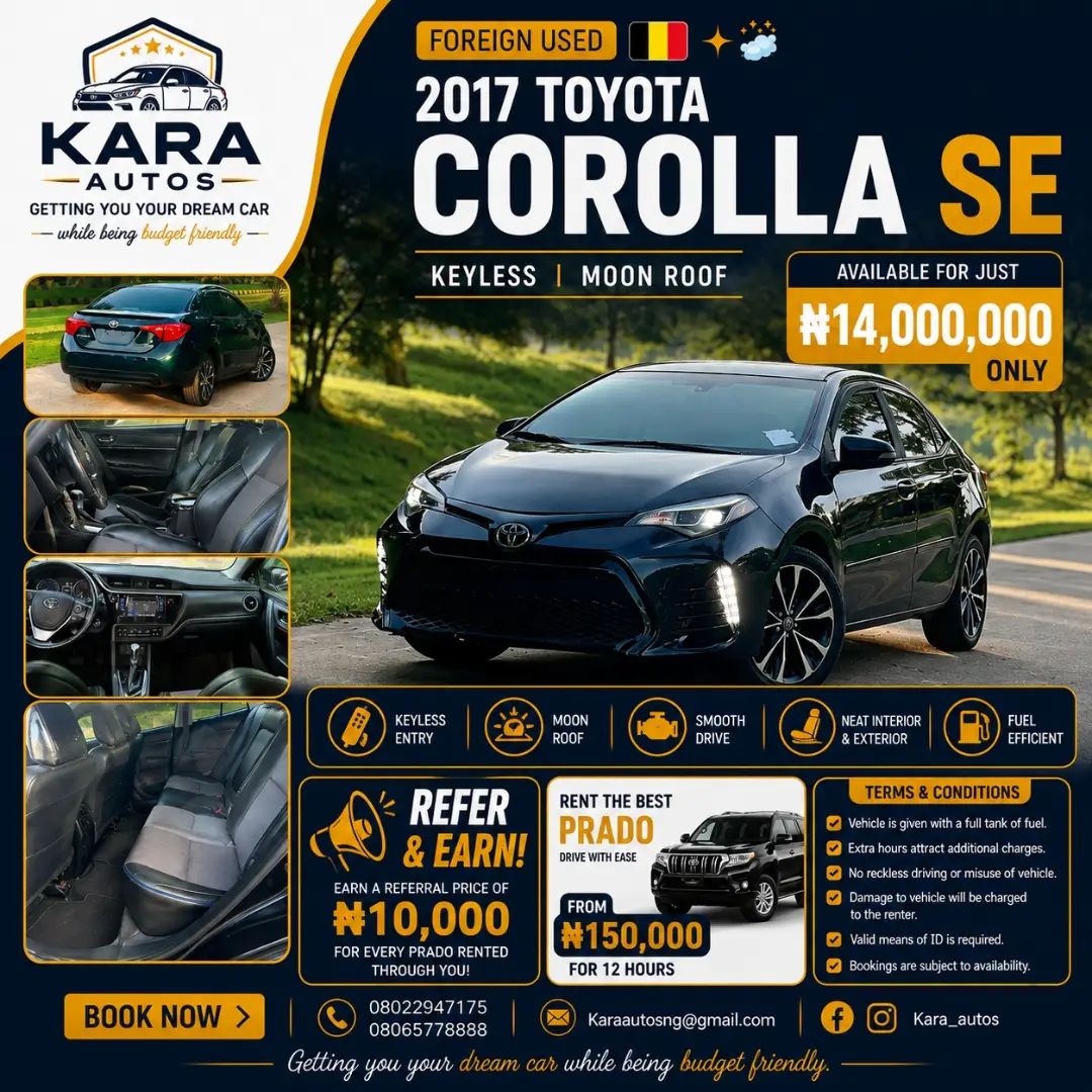 2017 Corolla SE: Moonroof & Keyless – ₦14M!