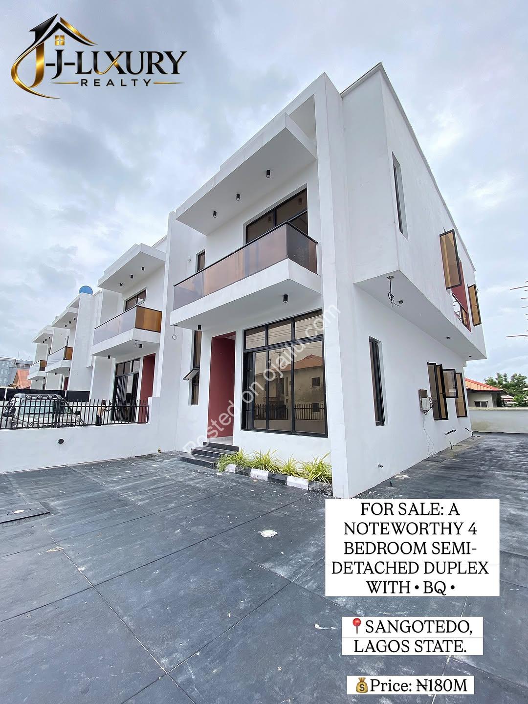 Brand-New 4-Bedroom Semi-Detached Duplex + BQ in Sangotedo